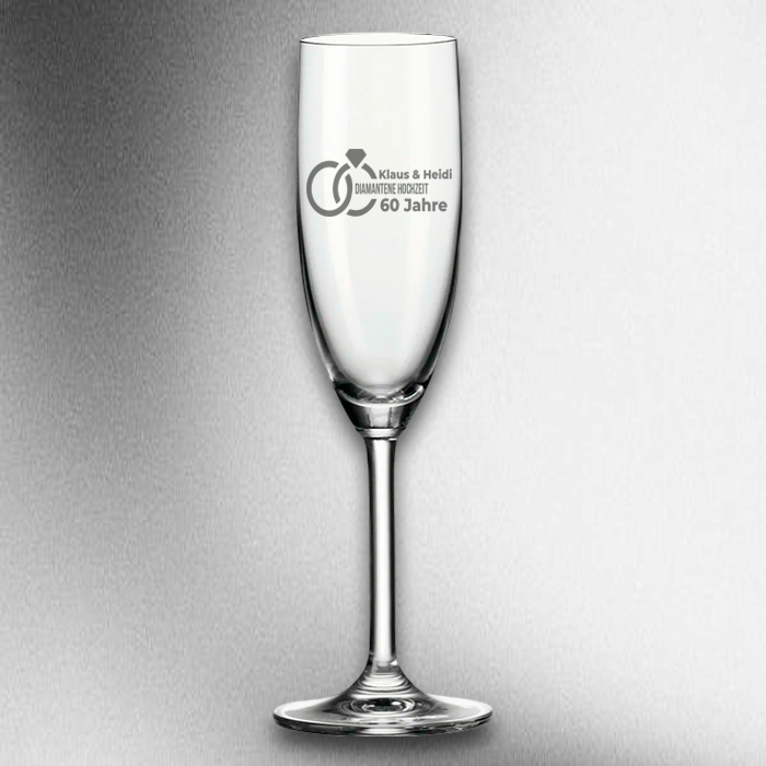 Sektglas „Diamantene Hochzeit“ – personalisierbar mit Namen & Datum