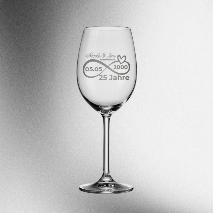 Weinglas „Silberhochzeit“ – personalisierbar mit Name & Datum